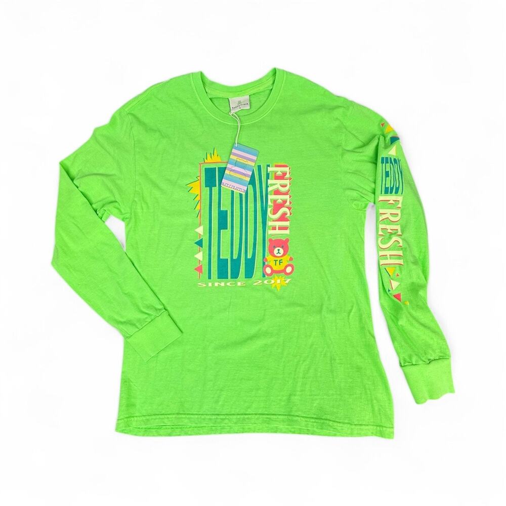 Teddy Fresh Long Sleeve Neon Bear Shirt NEW Large Teddy Bear Fresh Crewneck